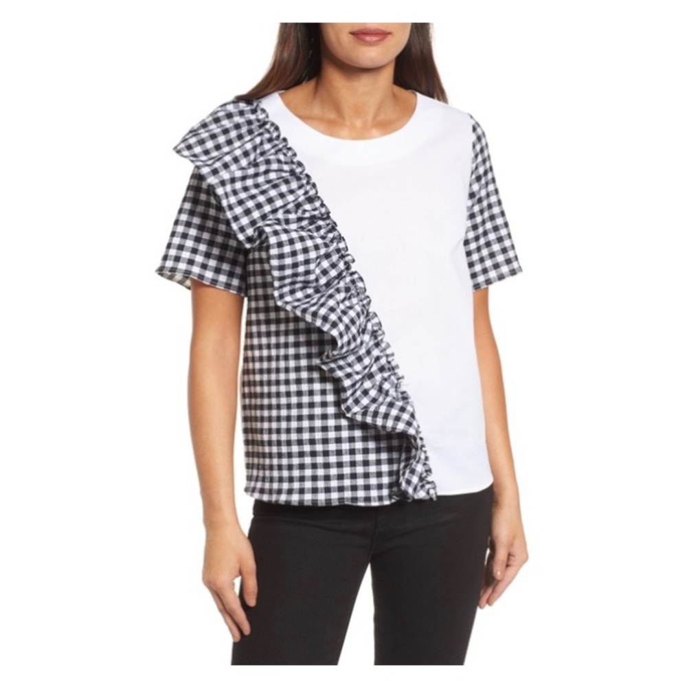 Halogen Mixed Media Poplin Gingham Top